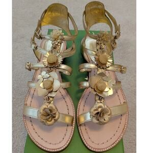 Kate Spade Sadia Gold Metallic Leather Floral Sandal